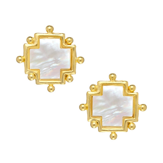 Cross Stud Earrings Made of Mother of Pearl