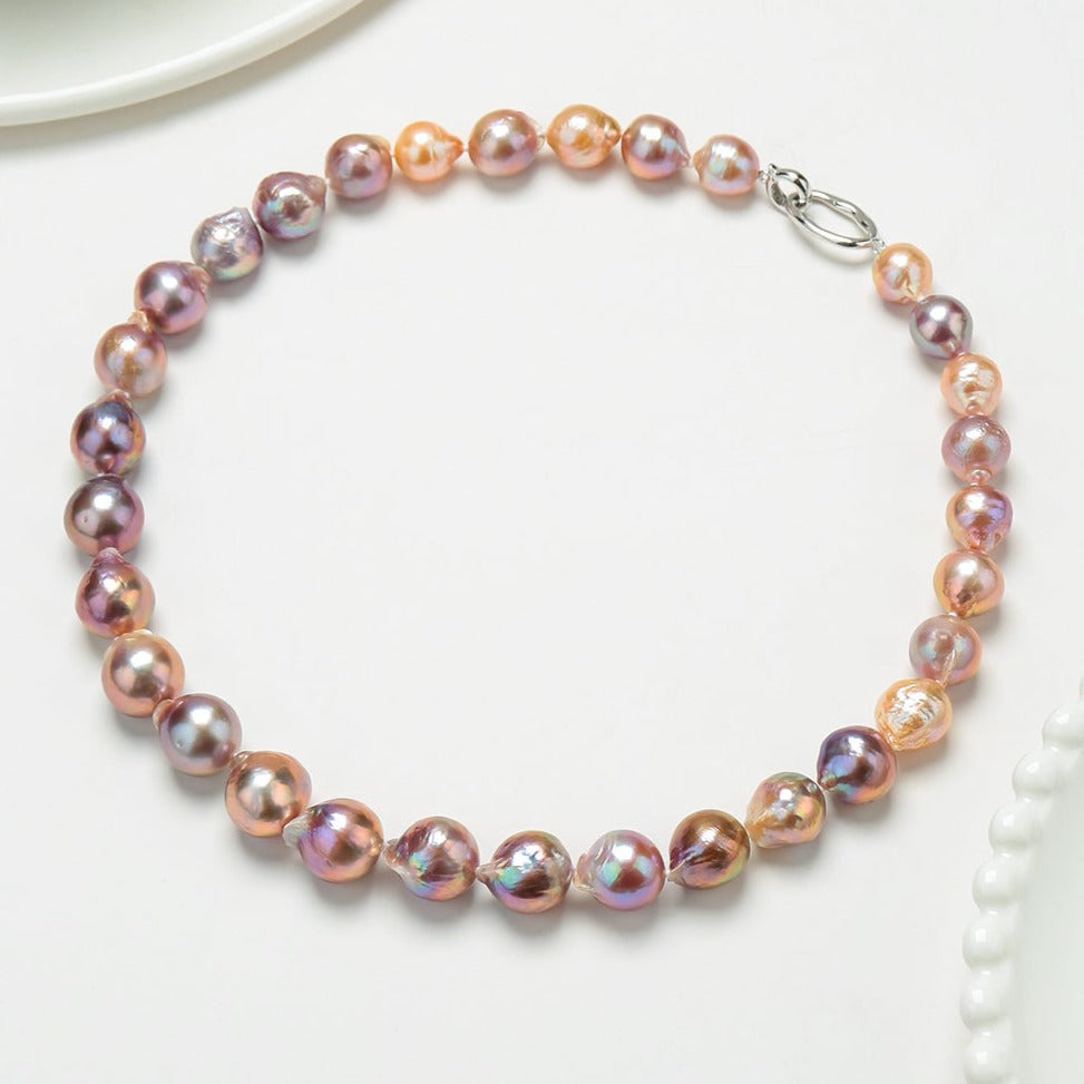 Baroque Pearl Necklace and Bracelet Set in Pink Purple