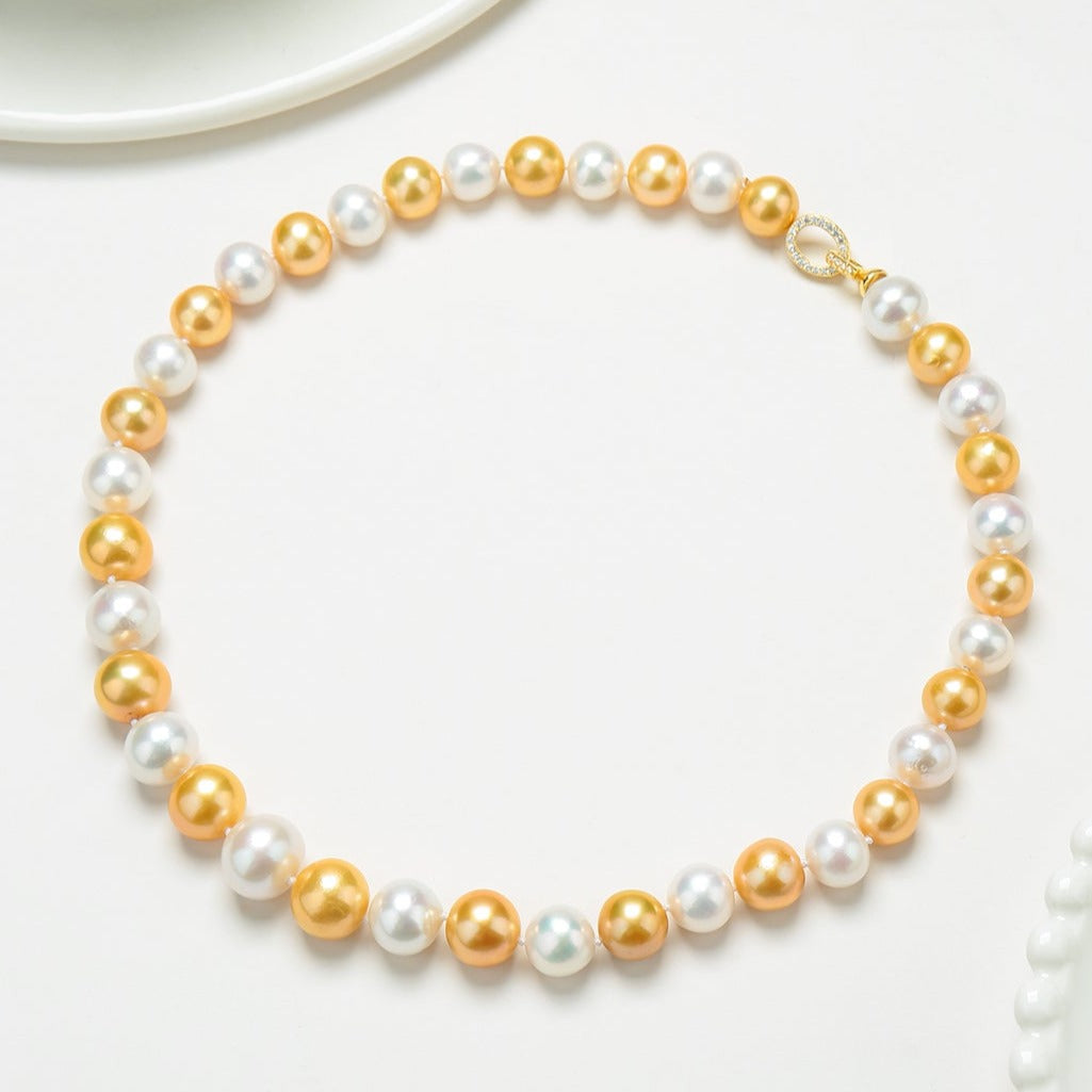 Dyed Golden and White Freshwater Pearl Necklace 2