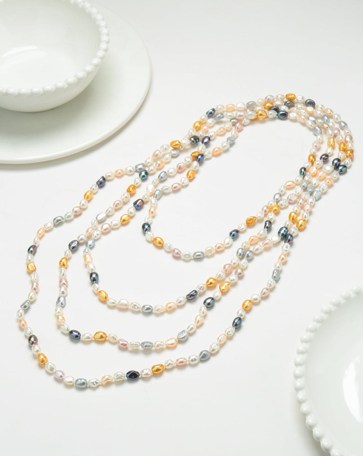 Multicolor Keshi Pearl Long Necklace 68 Inches