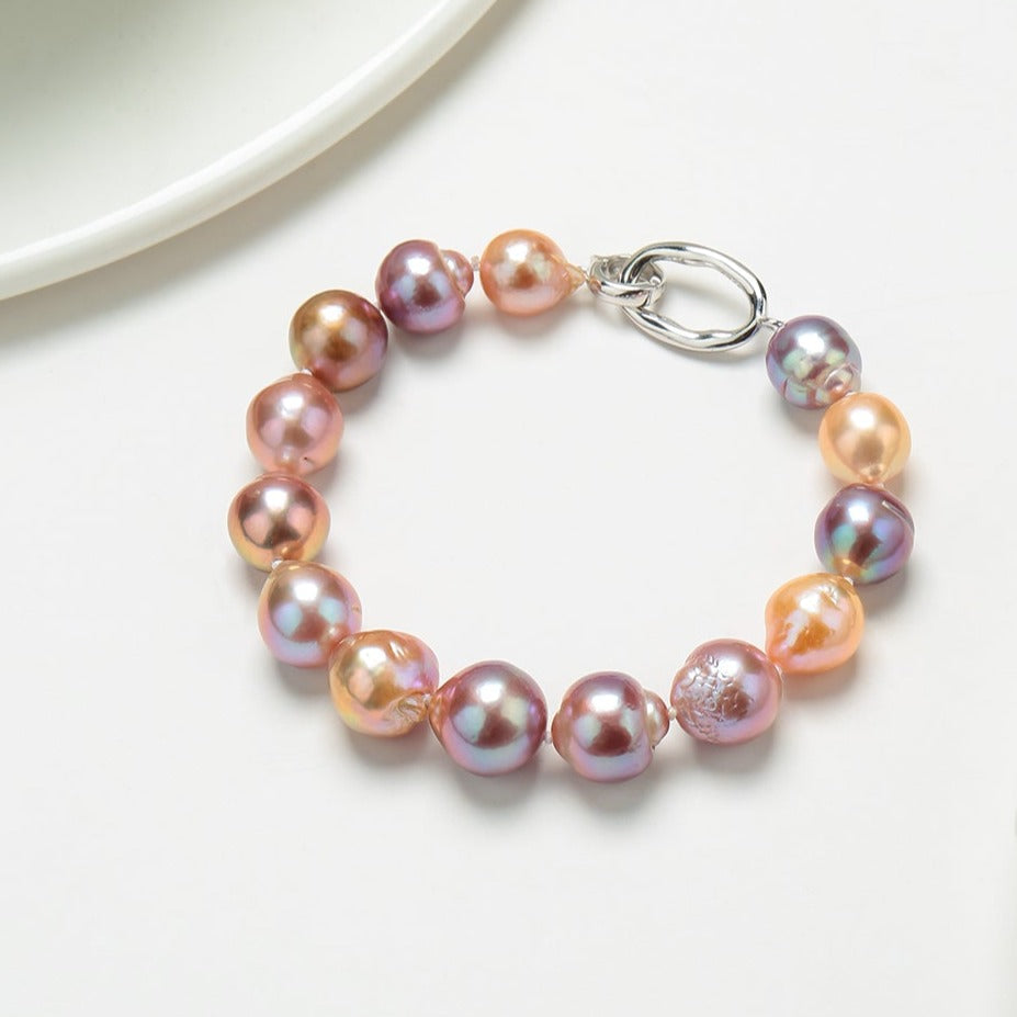 Baroque Pearl Necklace and Bracelet Set in Pink Purple