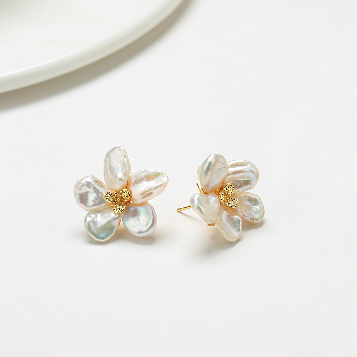 Pearl Flower Petal Earrings and Matching Ring