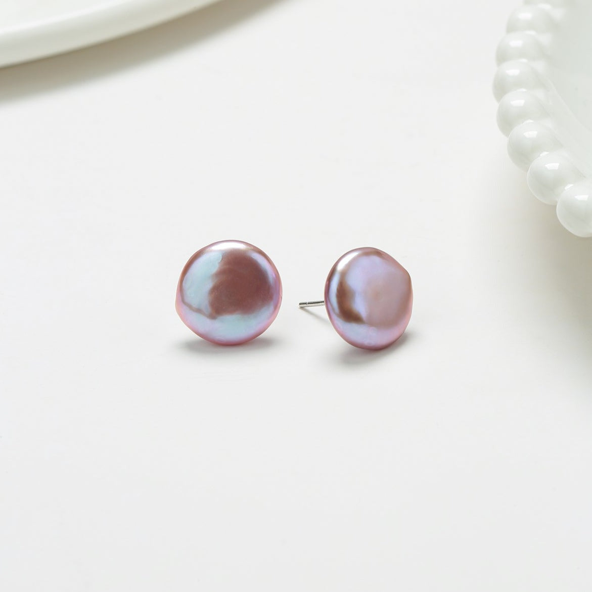 Purple Coin Baroque Pearl Stud Earrings 2