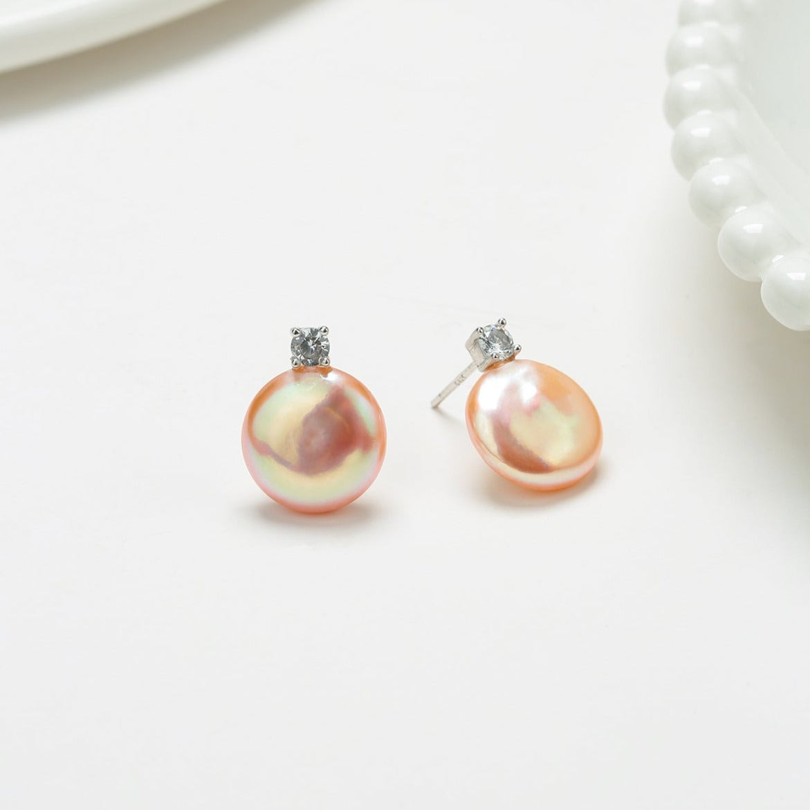 Baroque Pearl Stud Earrings with Coin Design