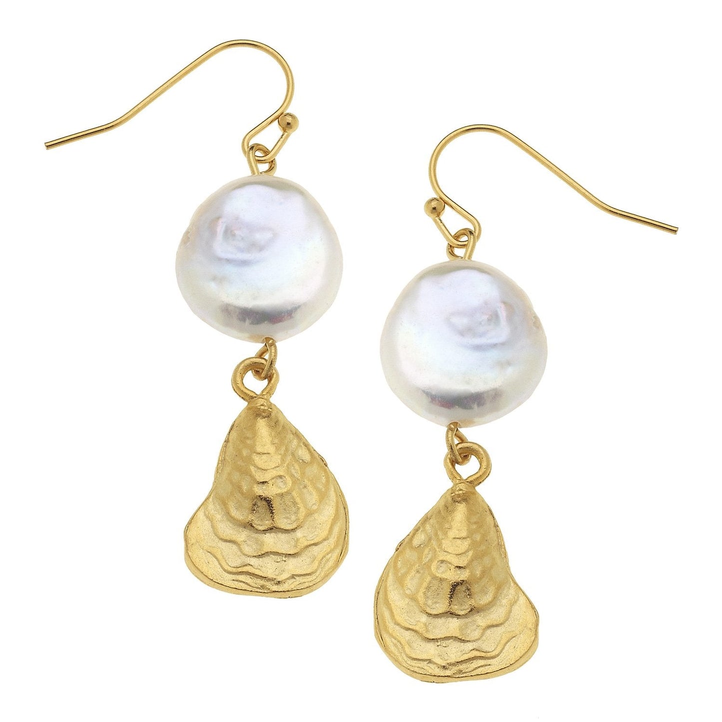 Oyster Drop Earrings with Coin Pearls