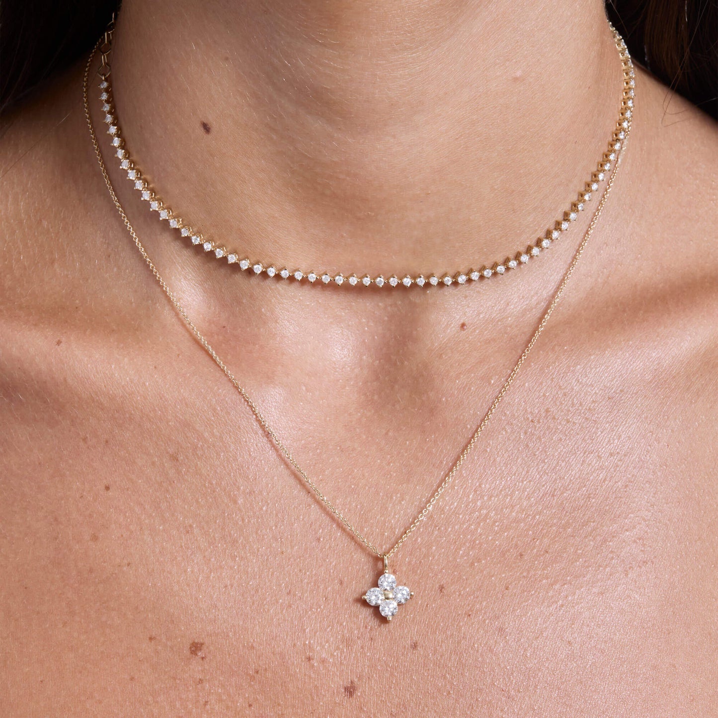 Lab Created Diamond Clover Necklace with 1CTW