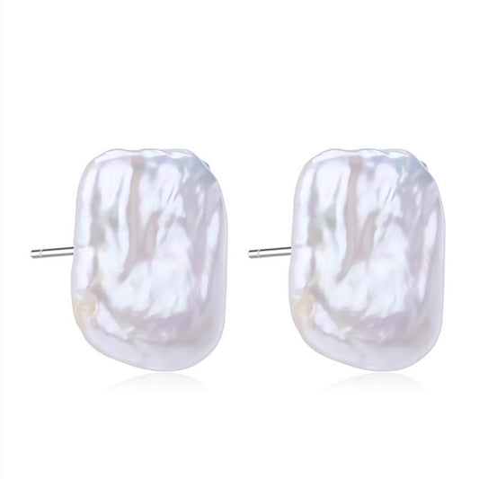 Baroque Freshwater Pearl Stud Earrings in White