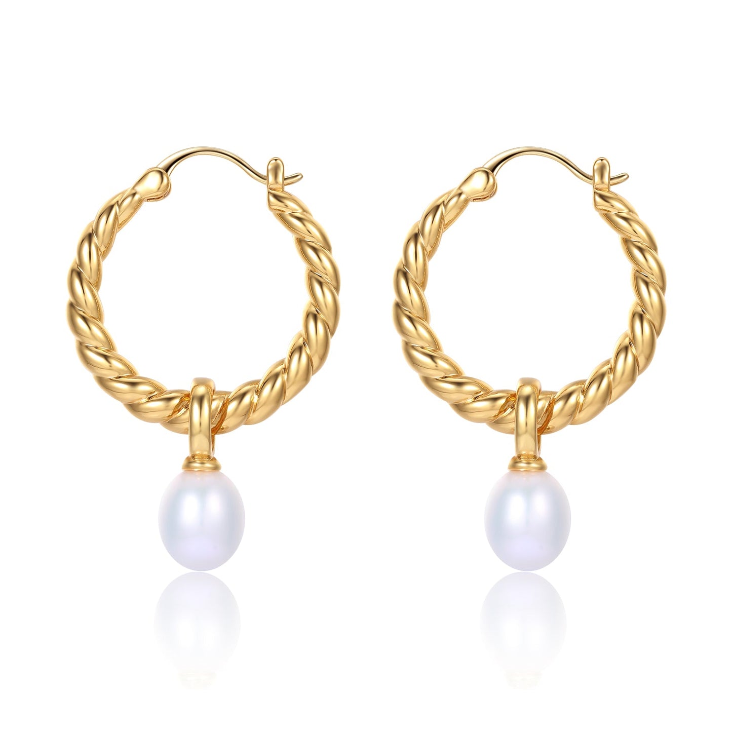 Twisted Hoop Earrings with Freshwater Pearls