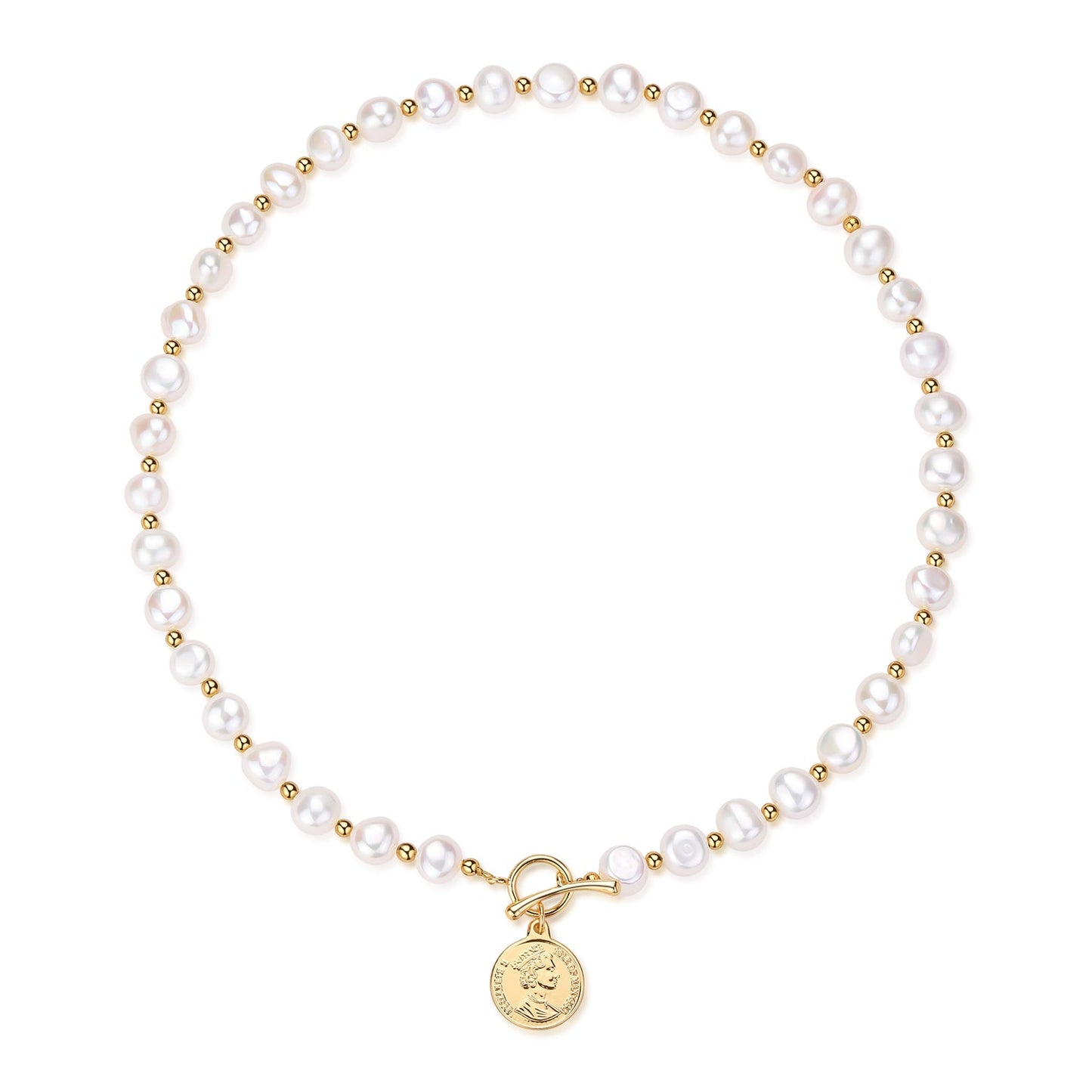 Coin Pendant Necklace with Pearl Accents