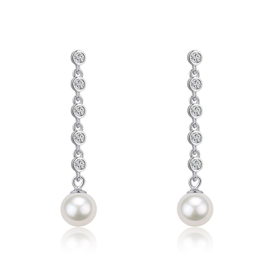 Freshwater Pearl and Cubic Zirconia Drop Earrings