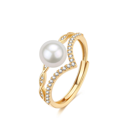 Freshwater Pearl and Crown CZ Ring in Silver