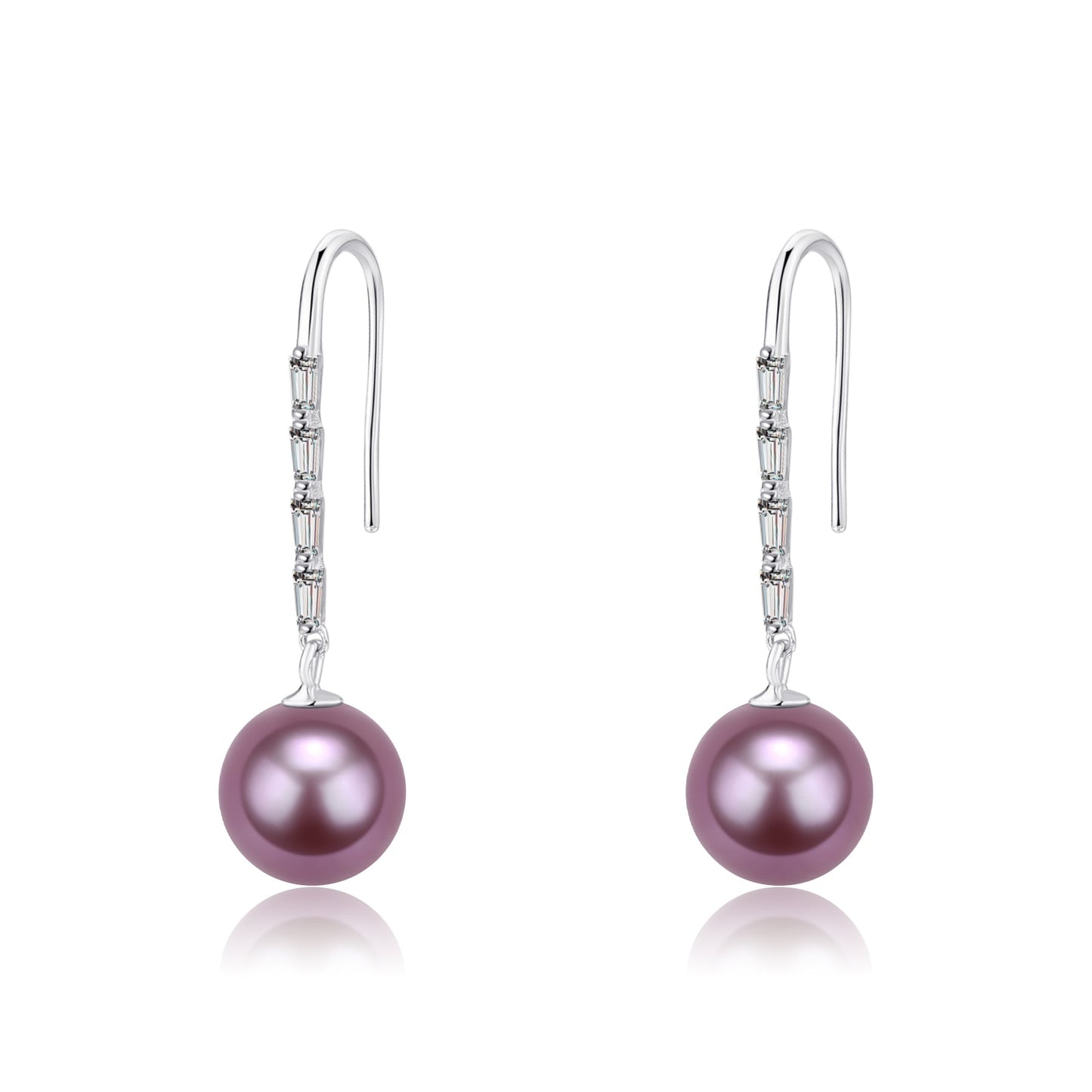 Purple Long Drop Freshwater Pearl Earrings 9-10mm