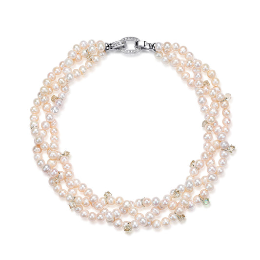 Triple Layer Handcrafted Pearl Crystal Necklace