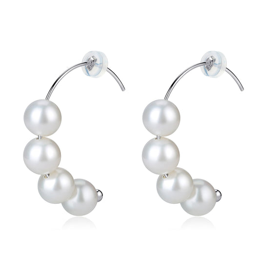 White Freshwater Pearl Hoop Earrings for Women