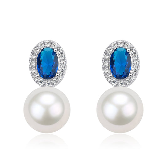 Blue Crystal Pearl Earrings