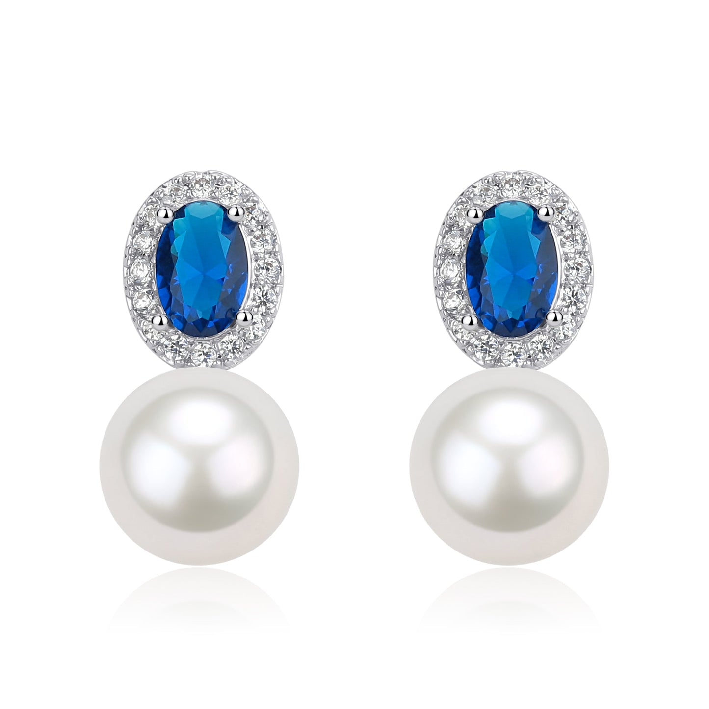 Blue Crystal and CZ Pearl Earrings Set