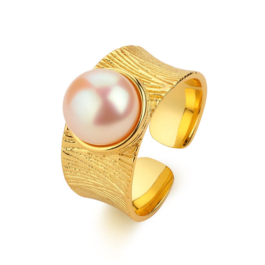 Wide Ring with 7-8mm Freshwater Pink Pearls