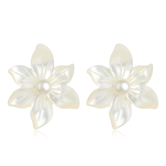 White Orchid Earrings with Freshwater Pearl Design