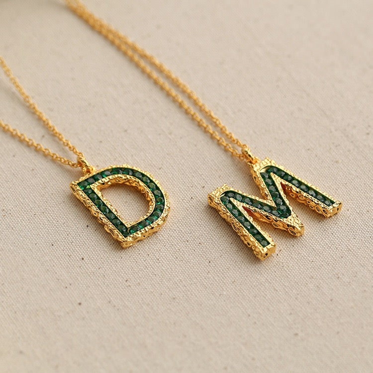 Green Zirconia Letter Necklace for Women