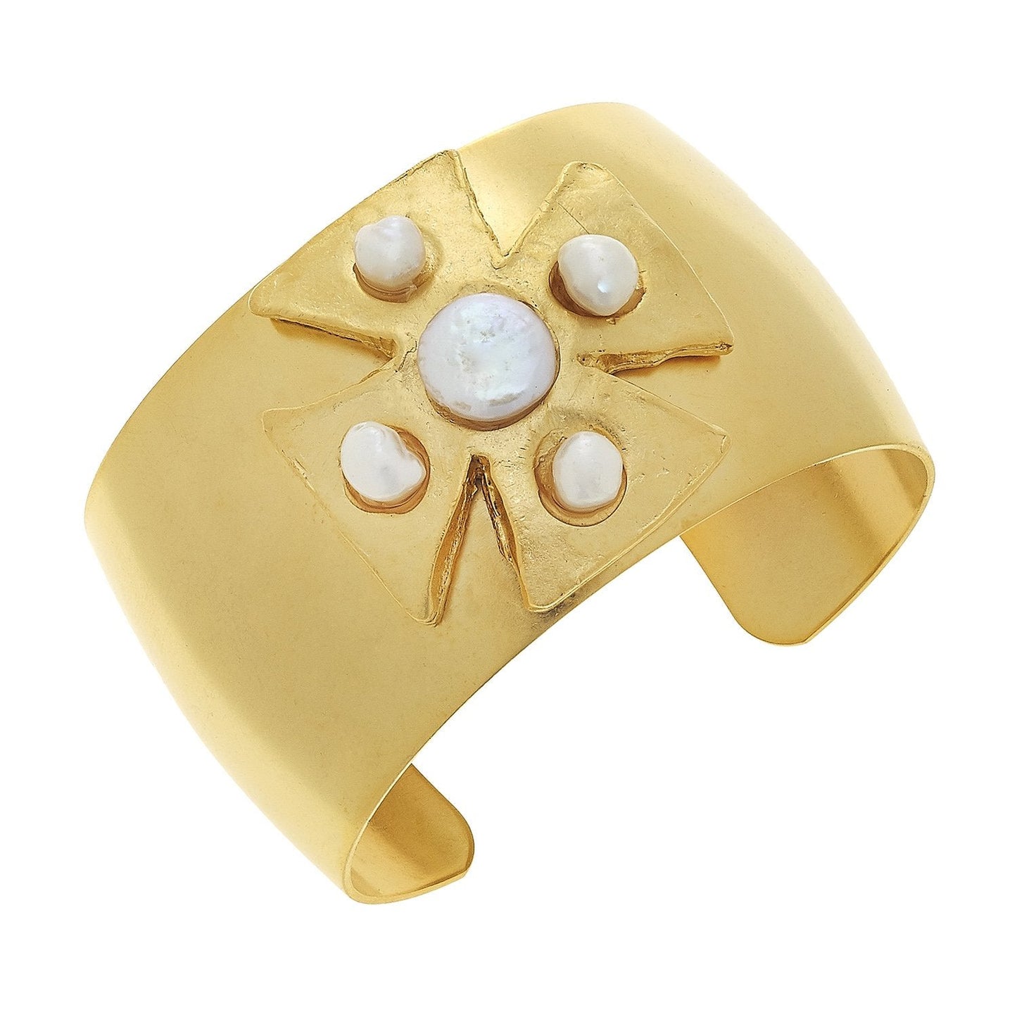 Maltese Cross Cuff in Gold and Pearl