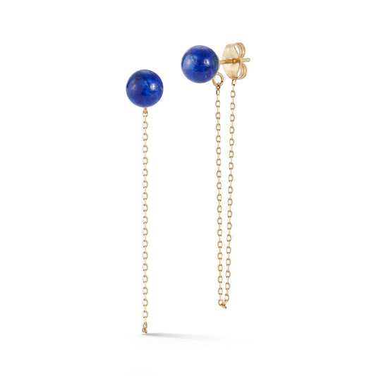 Lapis Stud Chain Drop Earrings in 14kt