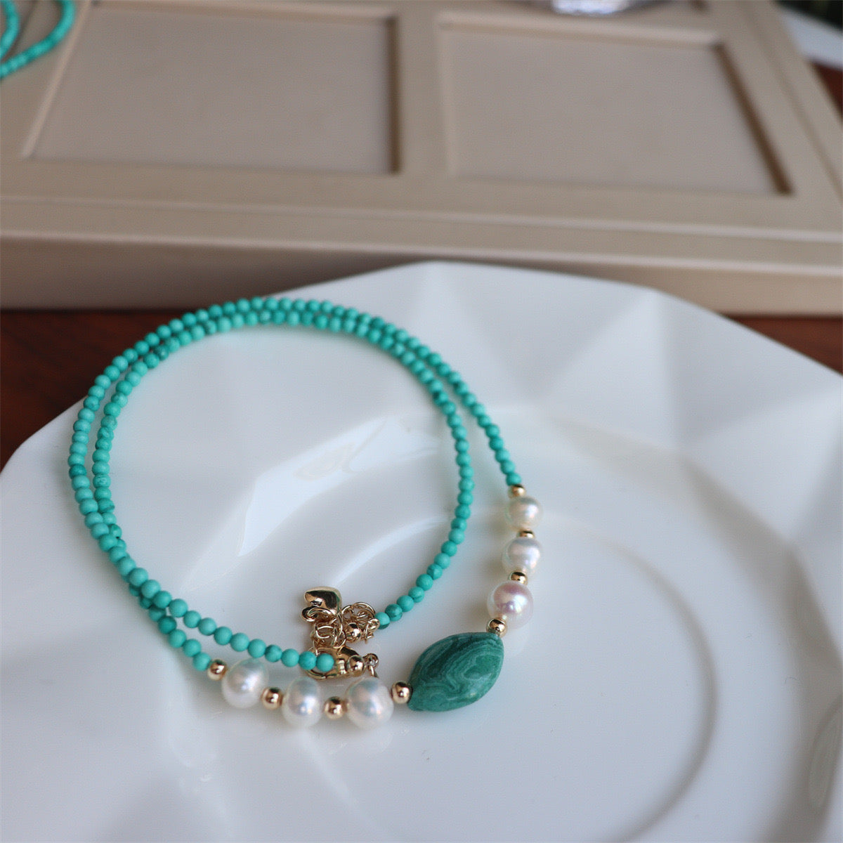 Turquoise and Freshwater Pearl Necklace with Agate Beads