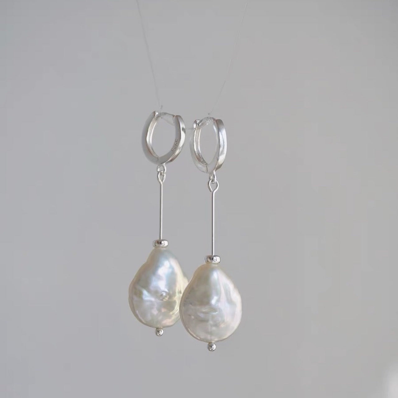 Long Drop Hoop Earrings with Baroque Pearls