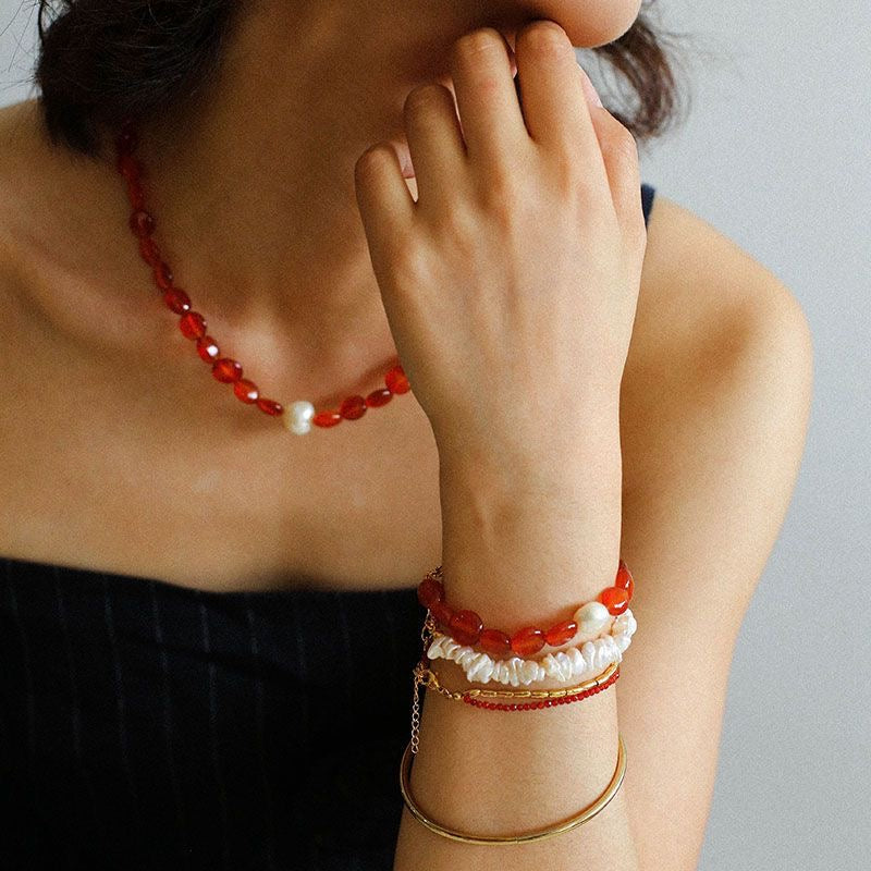 Red Onyx Baroque Necklace and Bracelet Set