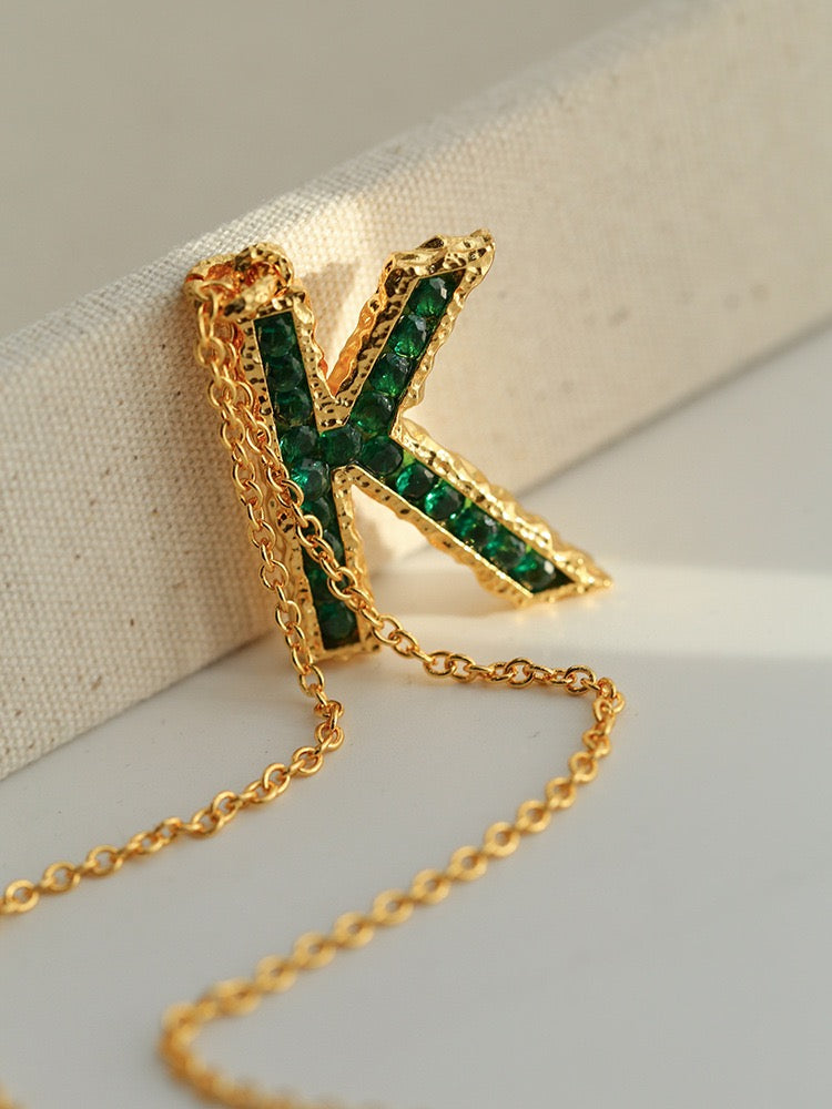 Green Zirconia Letter Necklace for Women