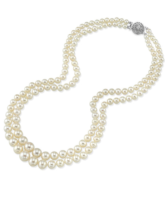 Graduated Double Strand White Freshwater Pearl Necklace