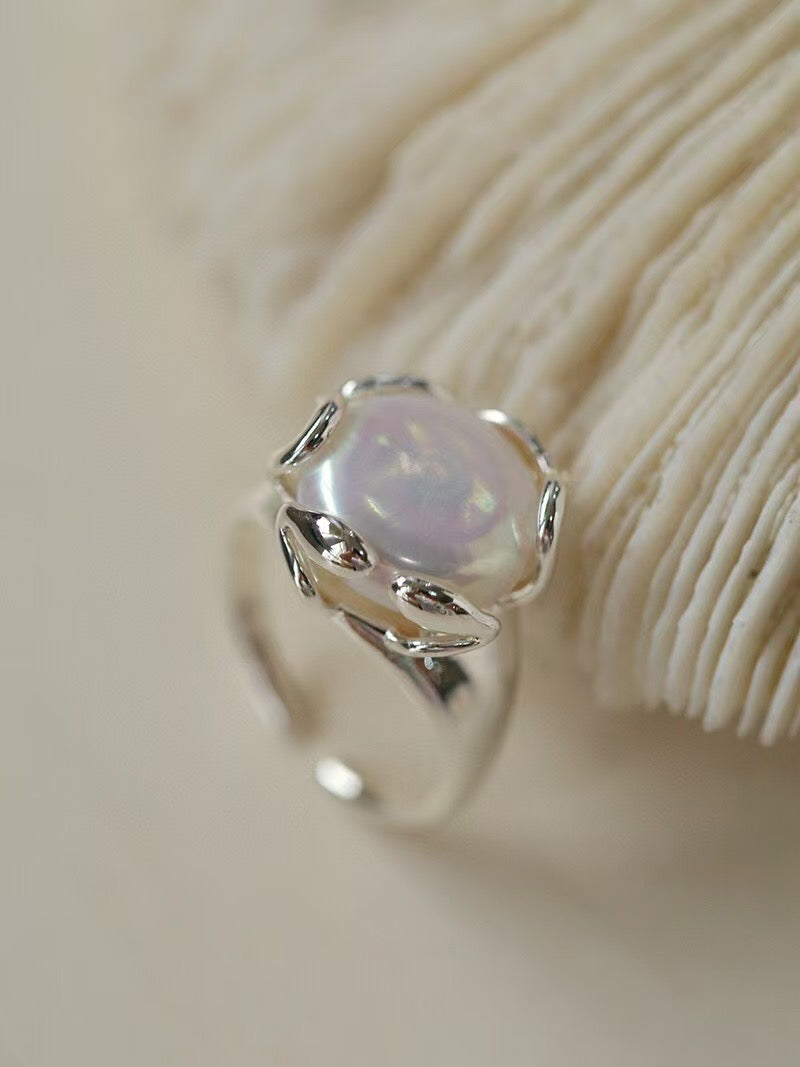 Baroque Pearl Ring with Flower Bud Design 2