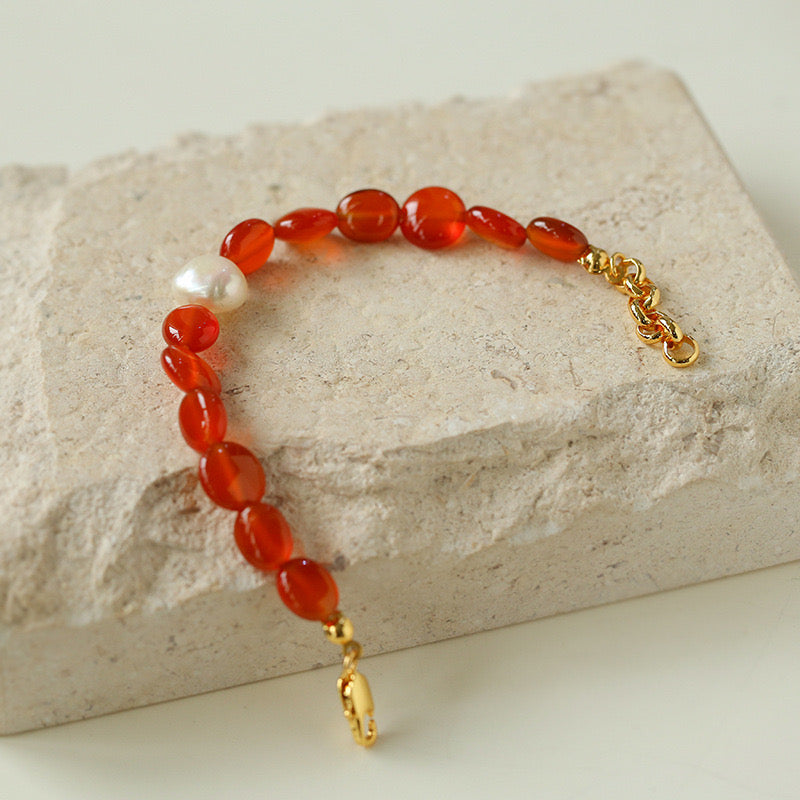 Red Onyx Baroque Necklace and Bracelet Set