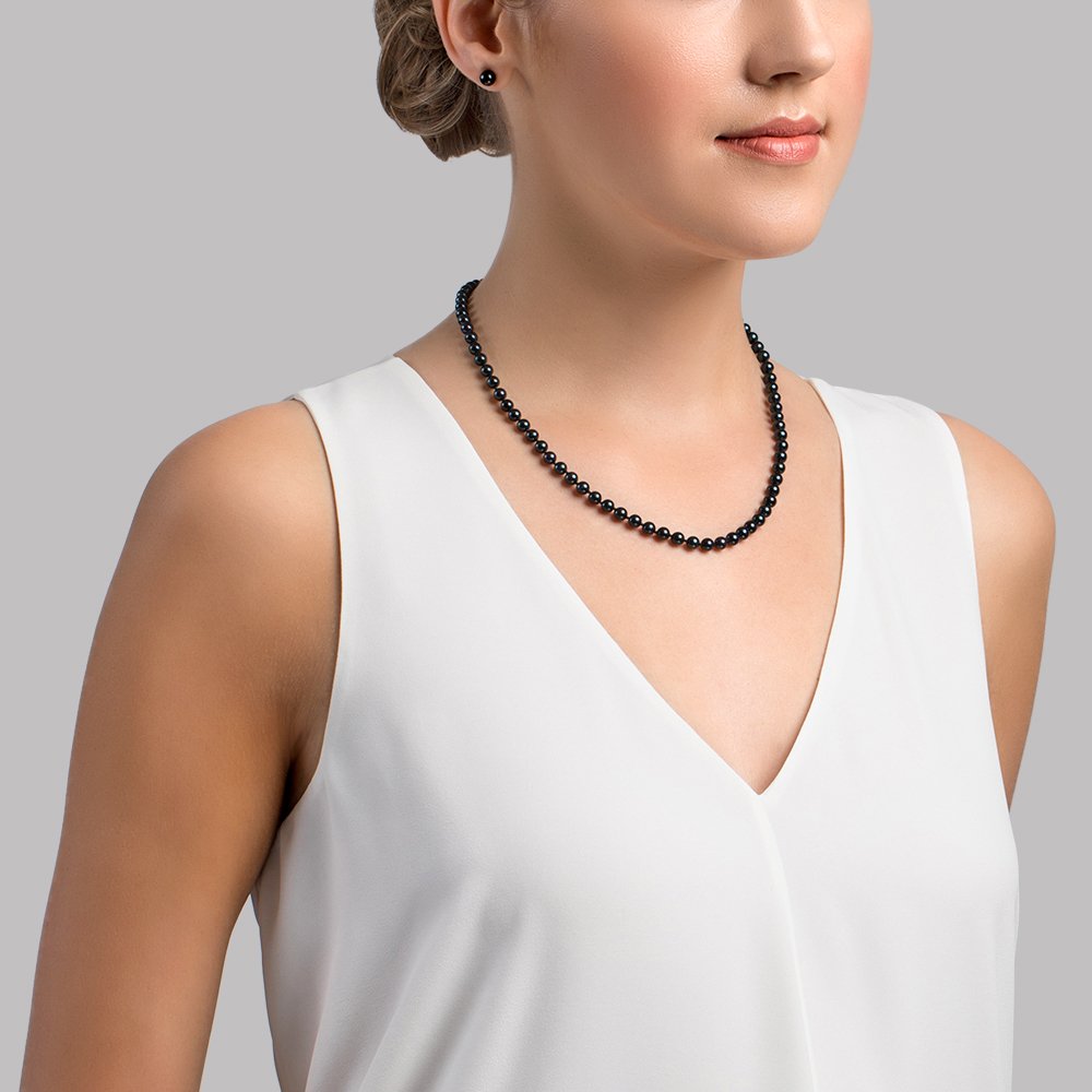 Akoya Pearl Choker Necklace in Black 5.0-5.5mm AA+ Quality