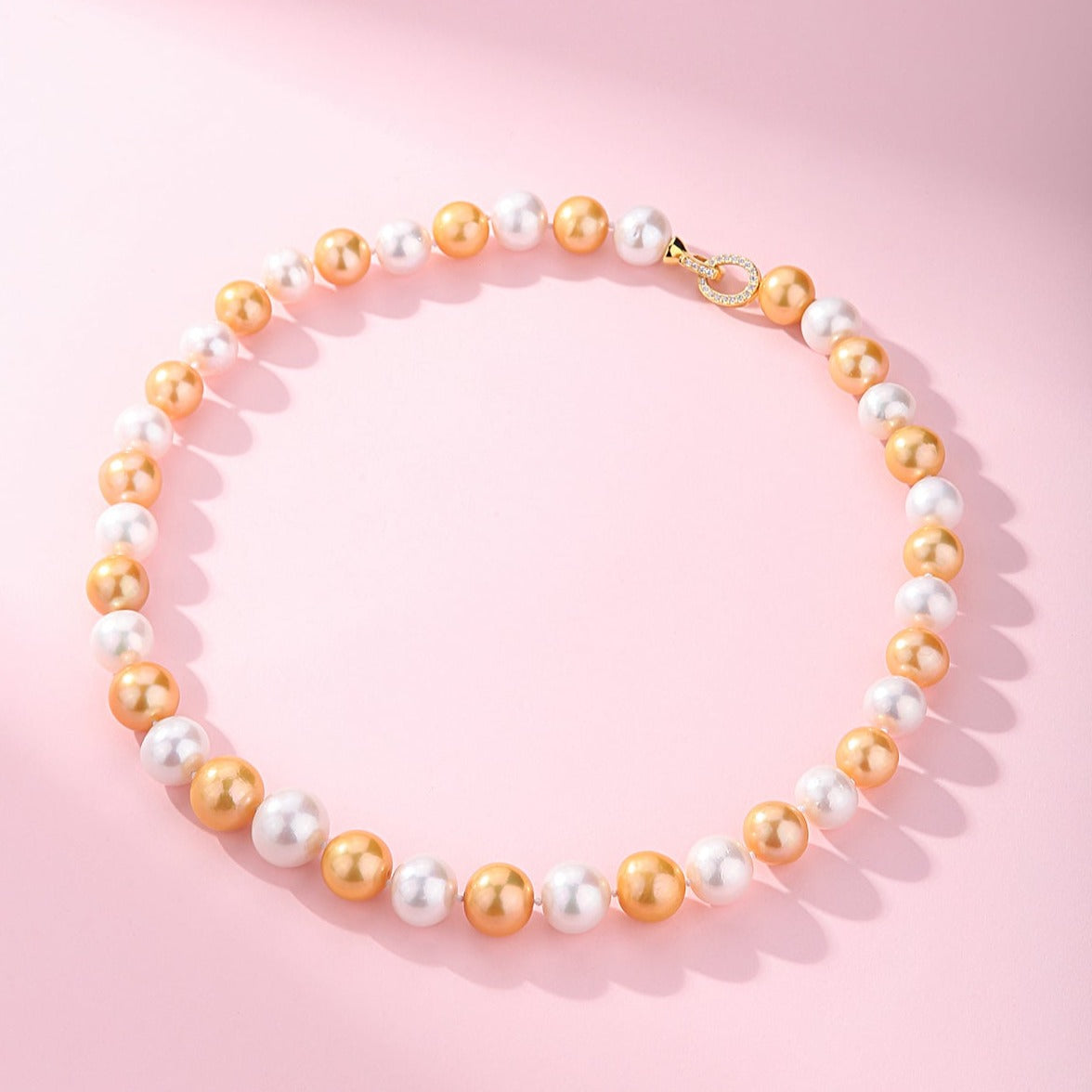 Dyed Golden and White Freshwater Pearl Necklace 2