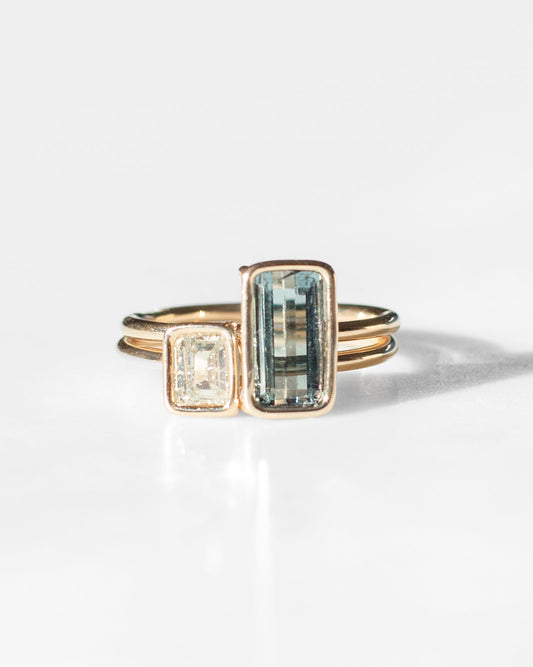 Blue Grey Tourmaline and Diamond Floating Rings