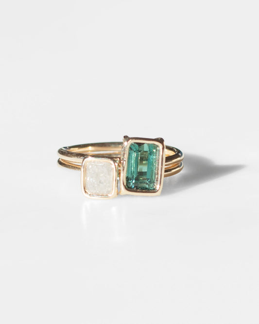 14K Green Tourmaline Diamond Floating Rings Design