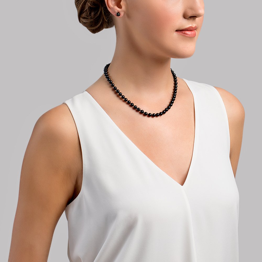 Black Akoya Pearl Necklace AAA Quality 6.0-6.5mm