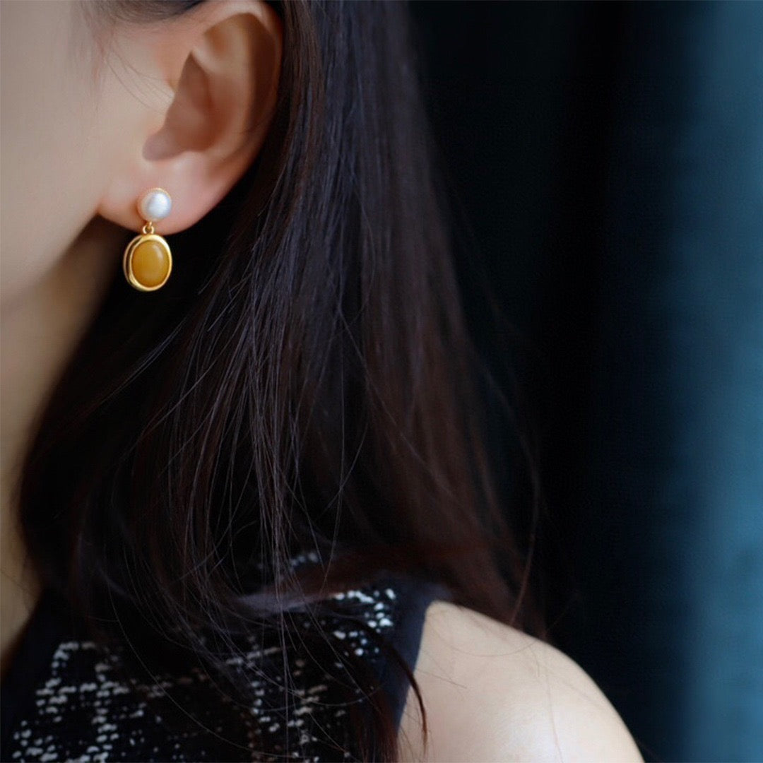 Amber and Pearl Drop Earrings Style