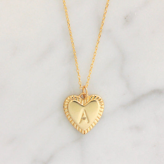 Heart Initial Chain Necklace in Silver