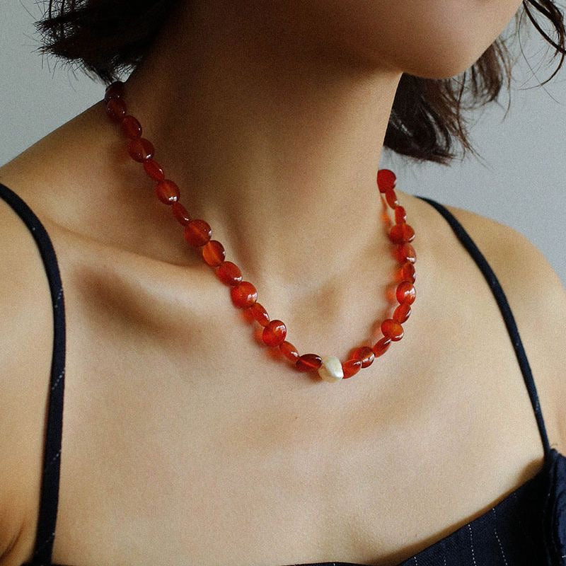 Red Onyx Baroque Necklace and Bracelet Set