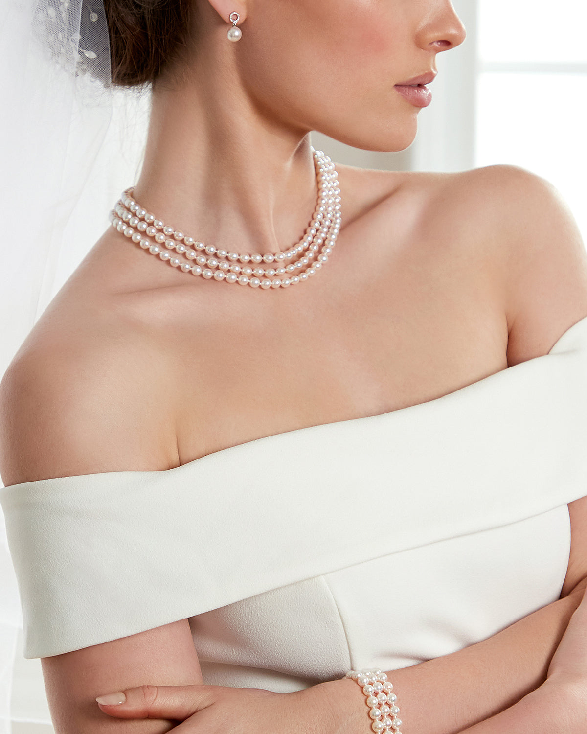 Triple Strand White Akoya Pearl Necklace Design