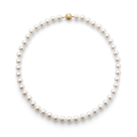 White Pearl and Gold Necklace 7mm Design