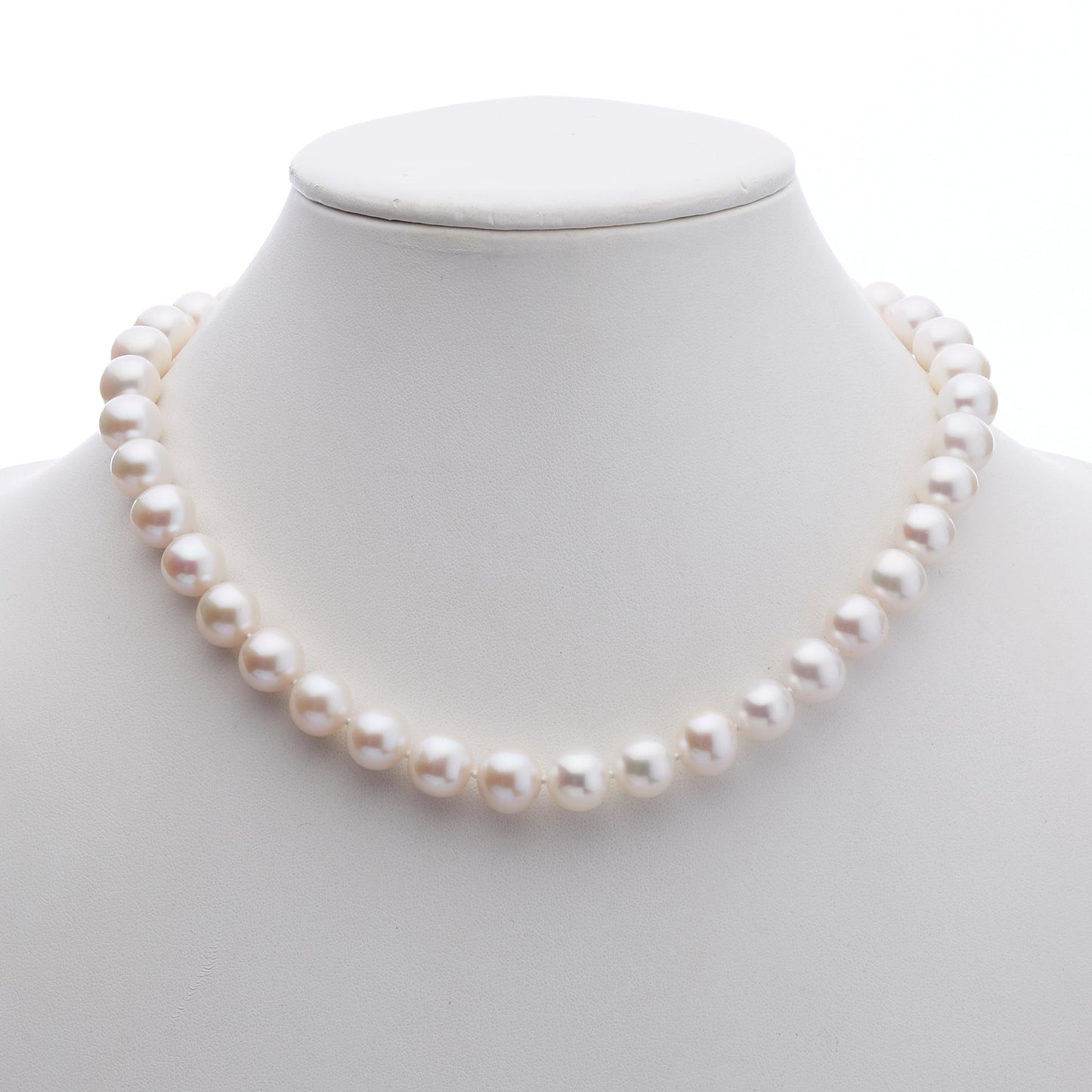 White Pearl and Gold Necklace 7mm Design