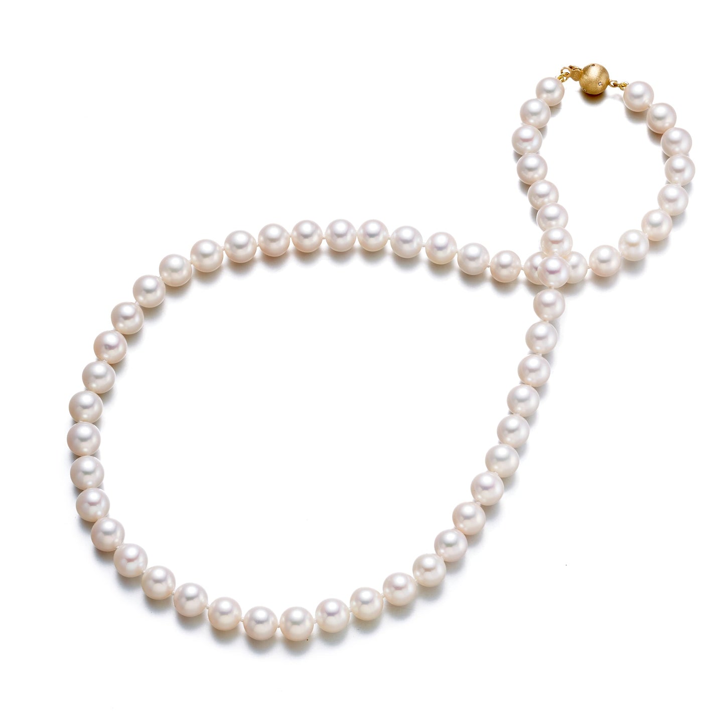 White Pearl and Gold Necklace 7mm Design