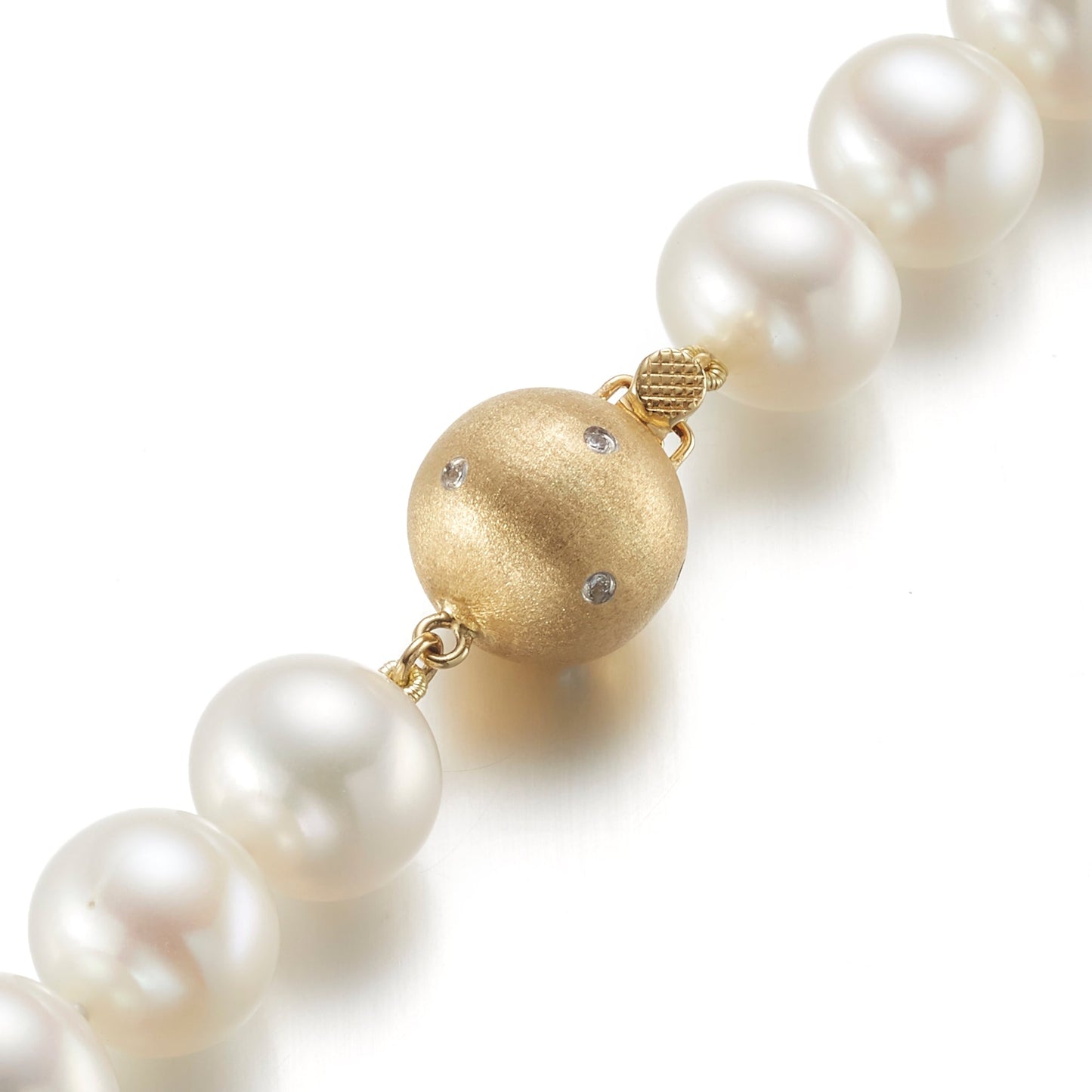 White Pearl and Gold Necklace 7mm Design