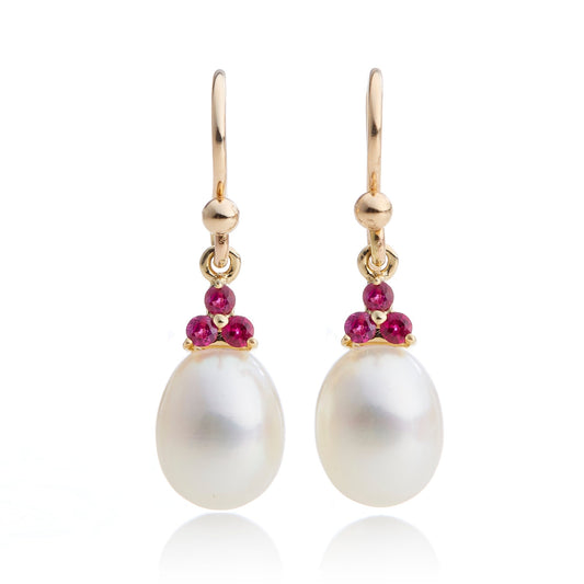 Pearl and Ruby Drop Earrings