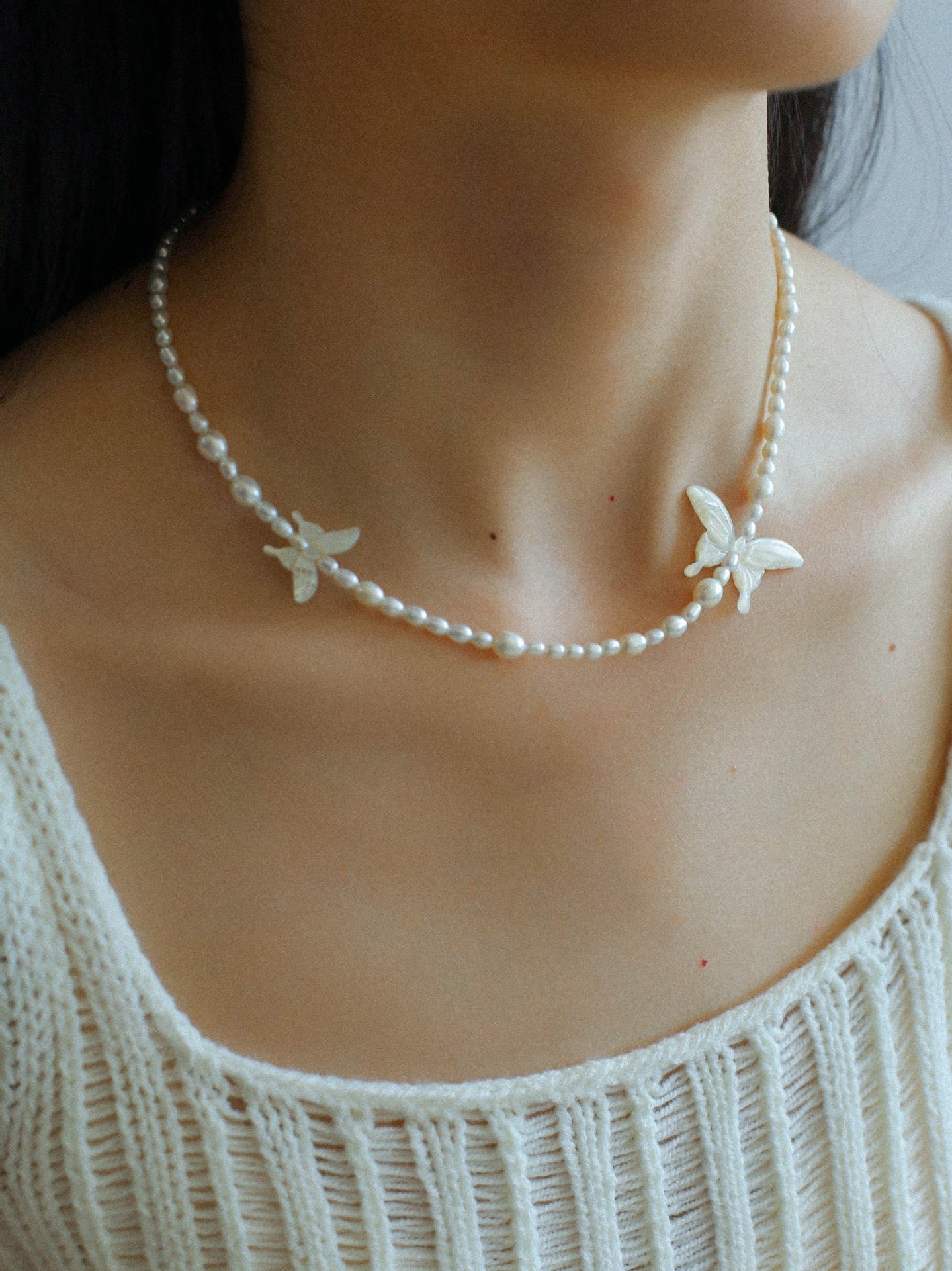 Butterfly Pearl and Shell Necklace