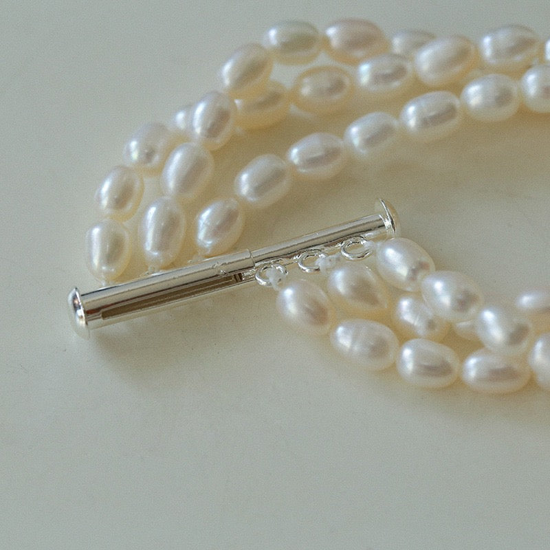 Triple Layer Freshwater Pearl Necklace and Bracelet Set