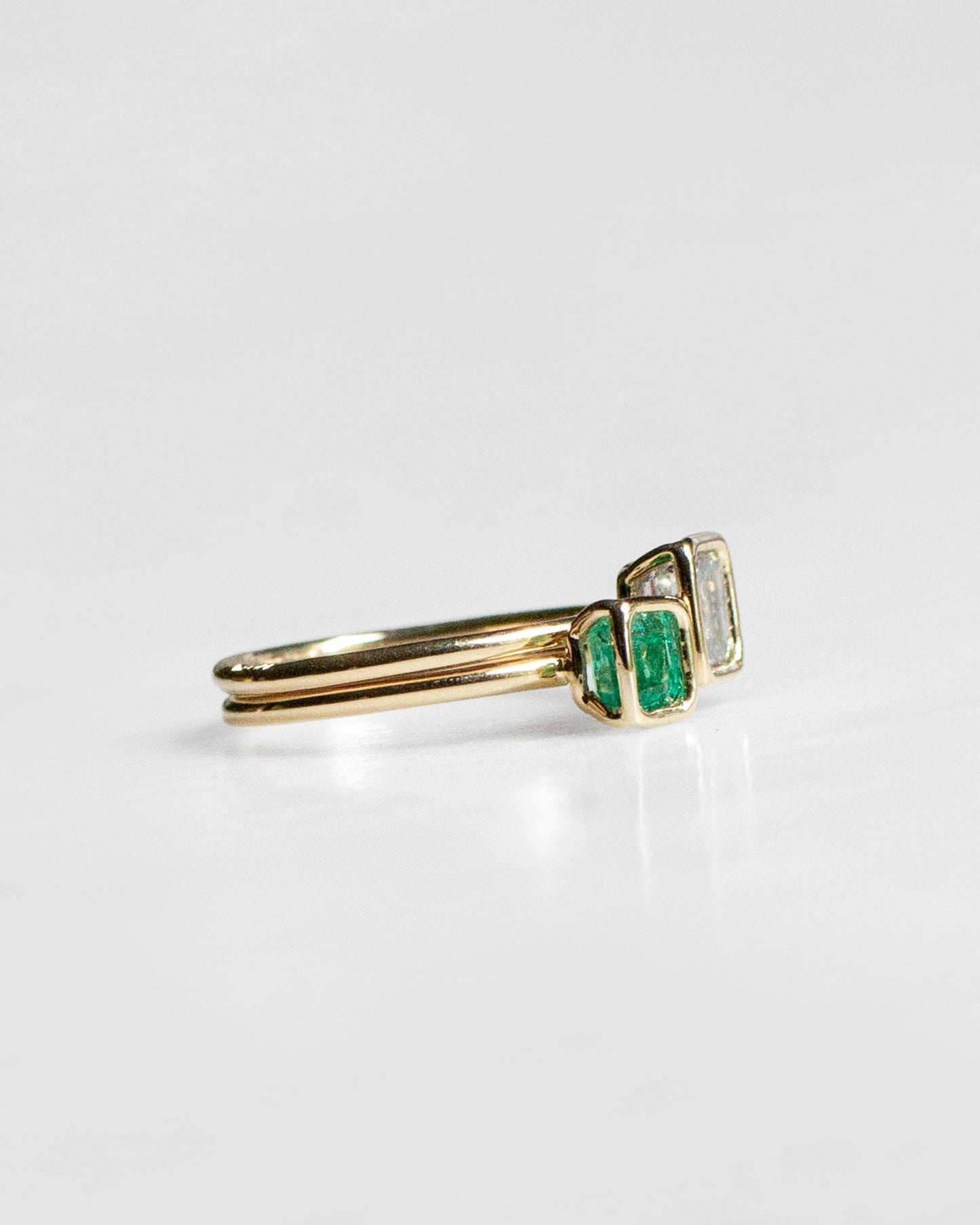 Floating Toi et Moi Rings with 14K Diamond and Emerald