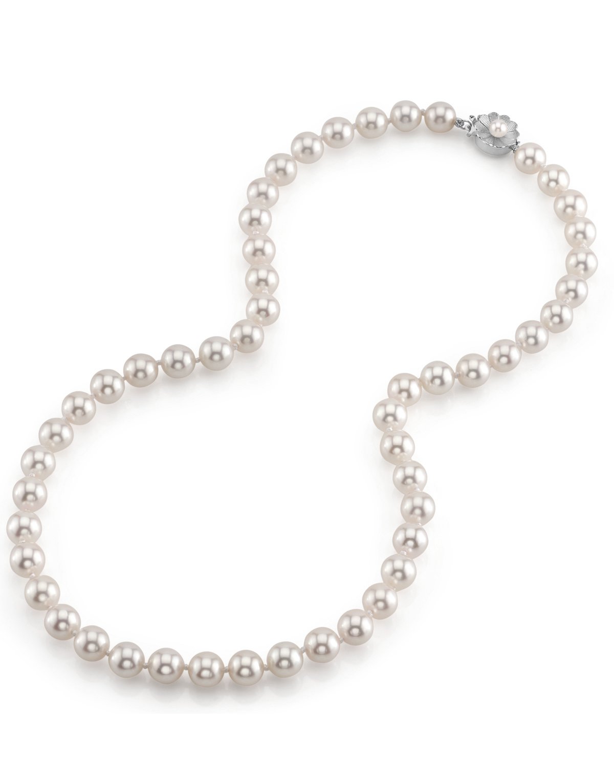 White Japanese Akoya Pearl Necklace 7.5 to 8.0 Millimeters